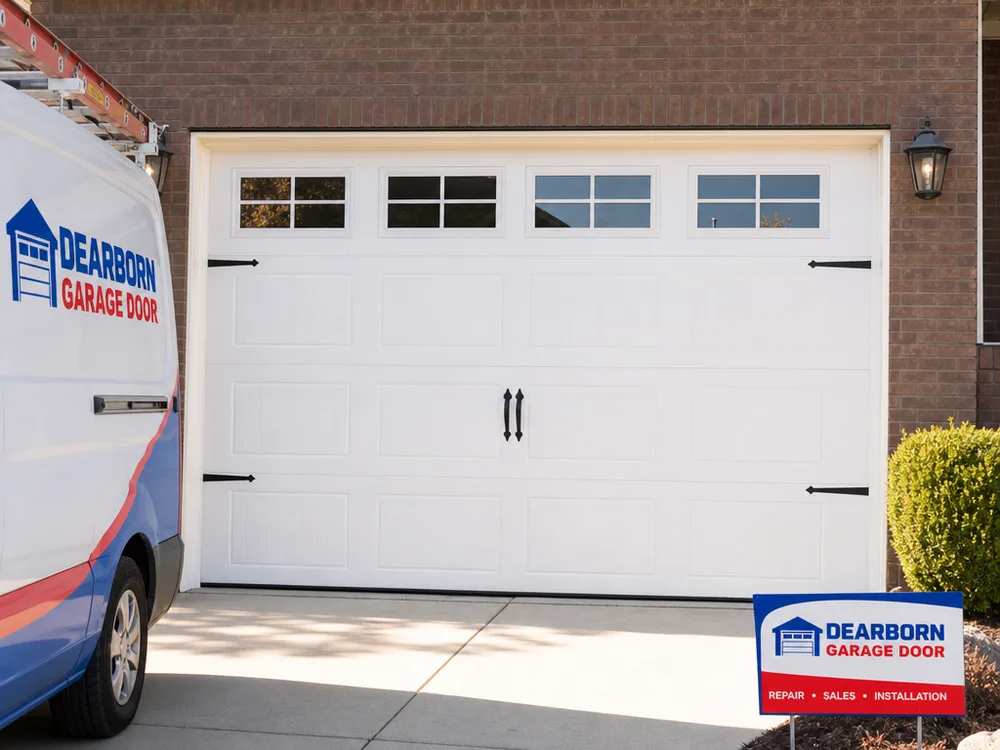 Finished residential garage door sitting evenly with consistent panel gaps and a straight bottom seal