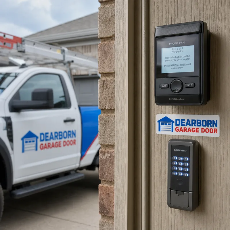 Smart wall control panel and exterior keypad ready for pairing and programming